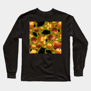 Black Cat and Pumpkins Tossed on Yellow Green Repeat 5748 Long Sleeve T-Shirt